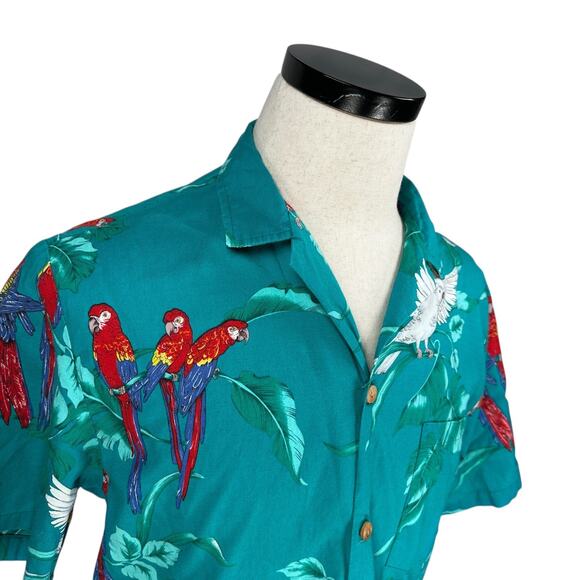 Vintage Paradise Found Shirt Mens Large Green Blue Teal Magnum PI jungle Bird - Picture 2 of 8